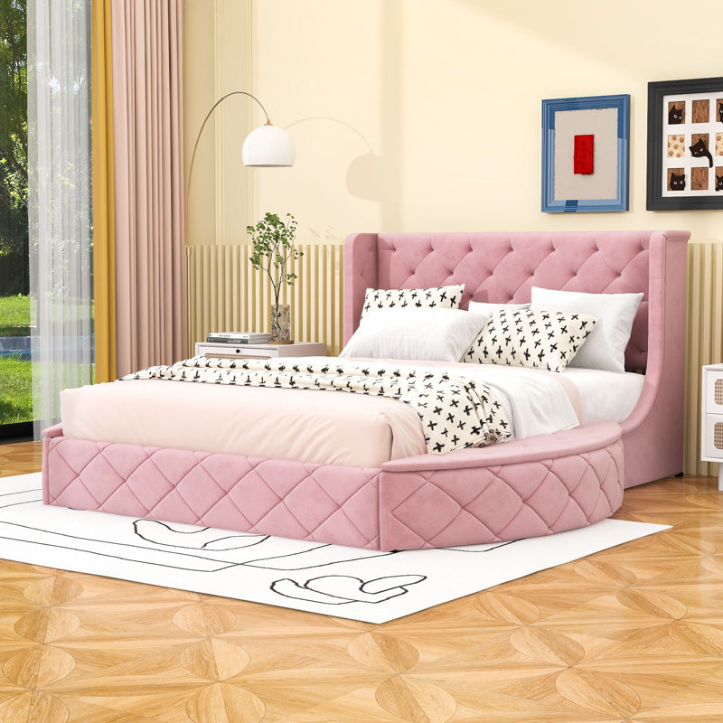Kiria Upholstered Platform Bed, Pink