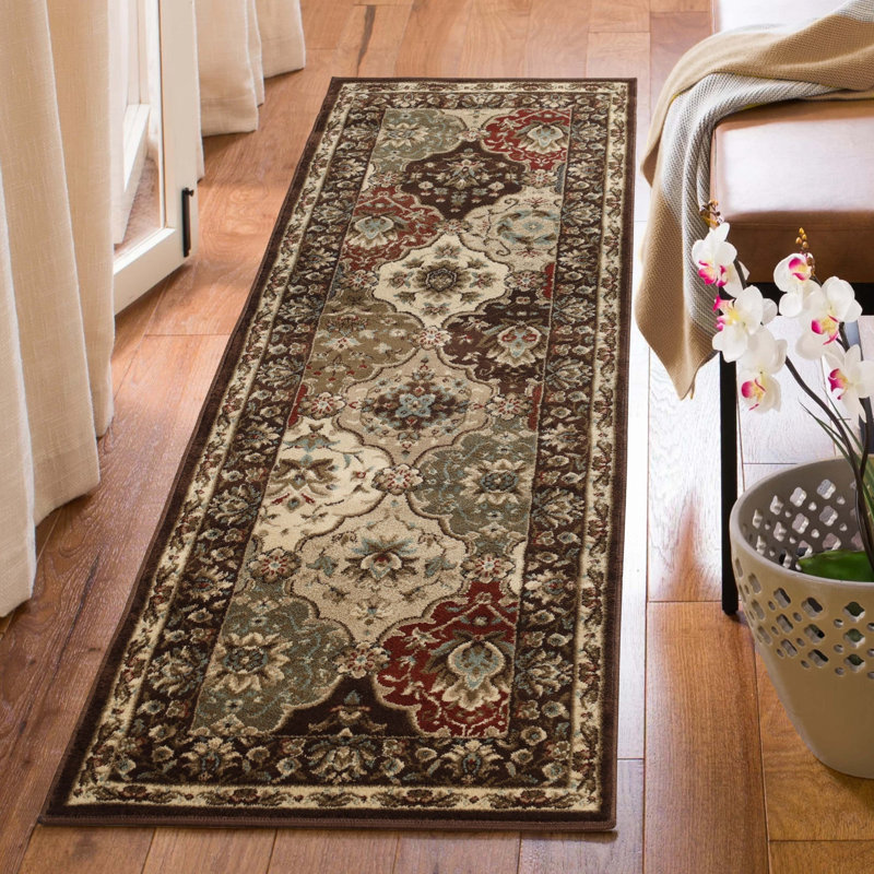 Tapis d'intérieur traditionnel à motif floral et chocolat, Rectangle de 10 pi x 14 pi