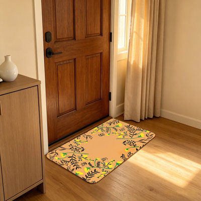 Minimal Floral Border Door Mat, 20"x 32", Warm Orange, Indoor Outdoor Entry
