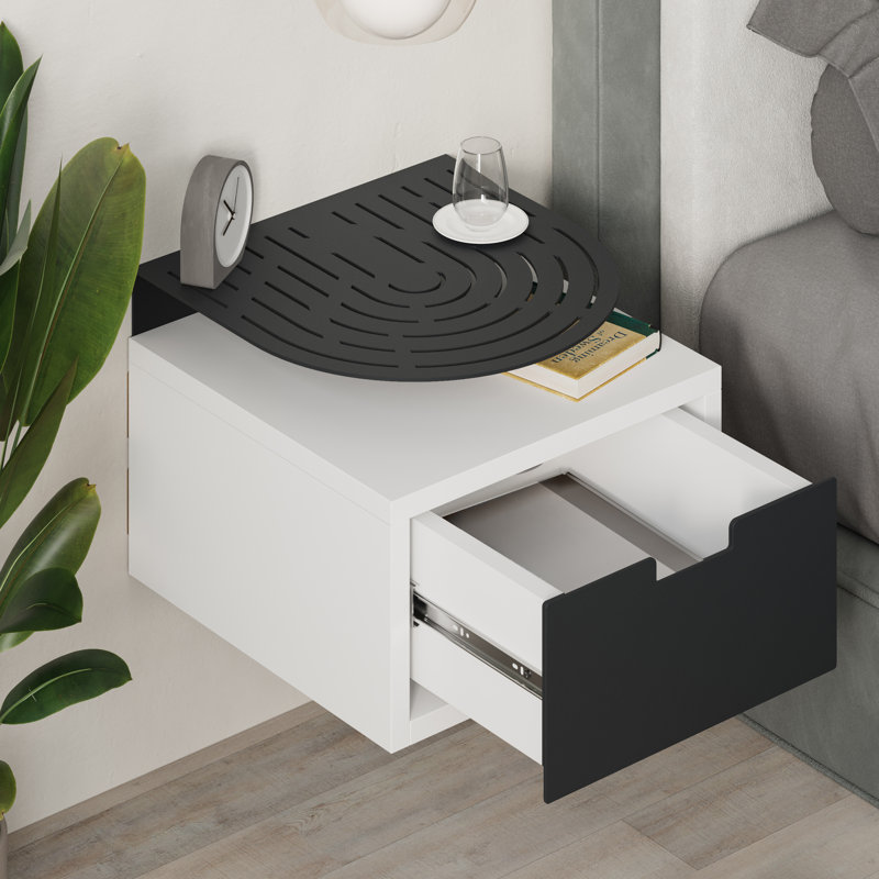 Ailana Floating Bedside Shelf with Drawer and Metal Round Shelf, White