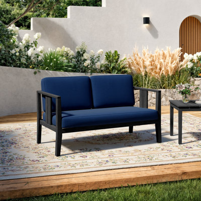 Solid Wood Teak Outdoor Loveseat With Cushion And Arms by Ebern Designs