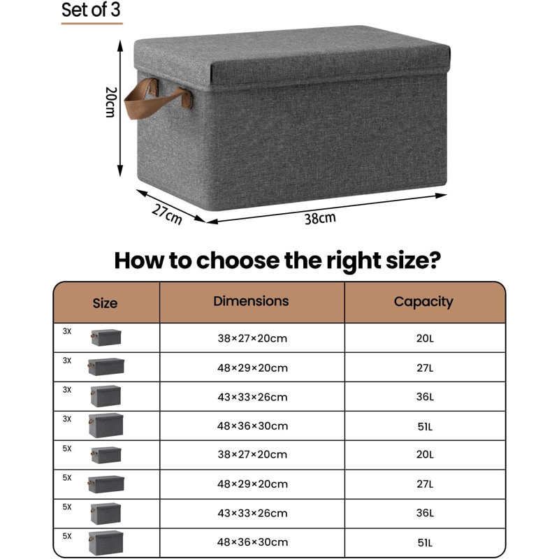 Fabric Crate, 20cm H x 38cm W x 27cm D, Dark Grey, Yes