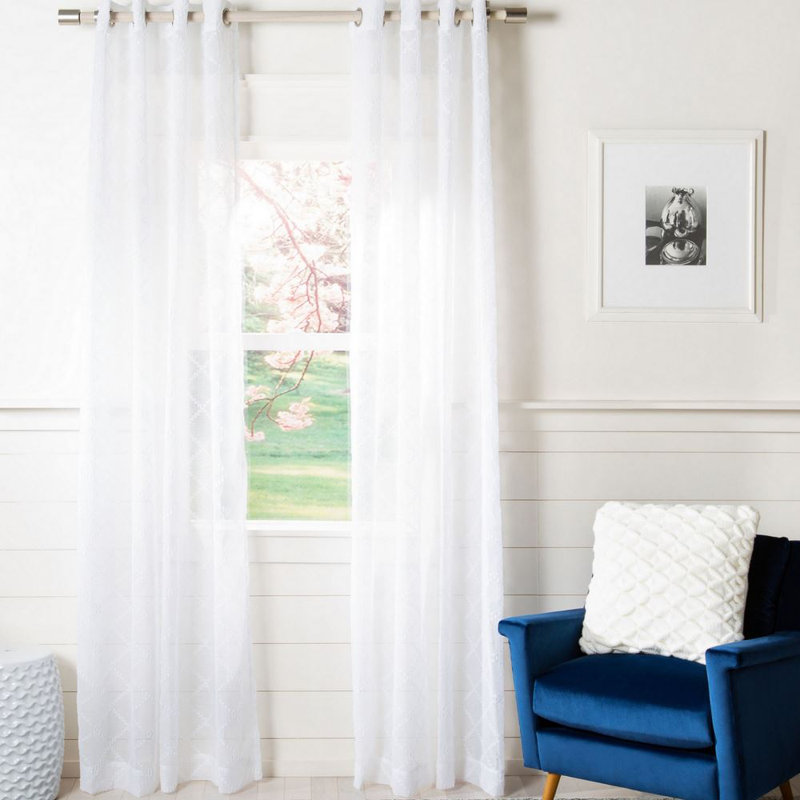 Kogan Semi Sheer Curtain Single Panel, White, 52" W x 96" L