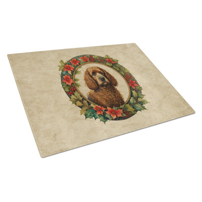 Irish Water Spaniel Christmas Flowers Glass Cutting Board
