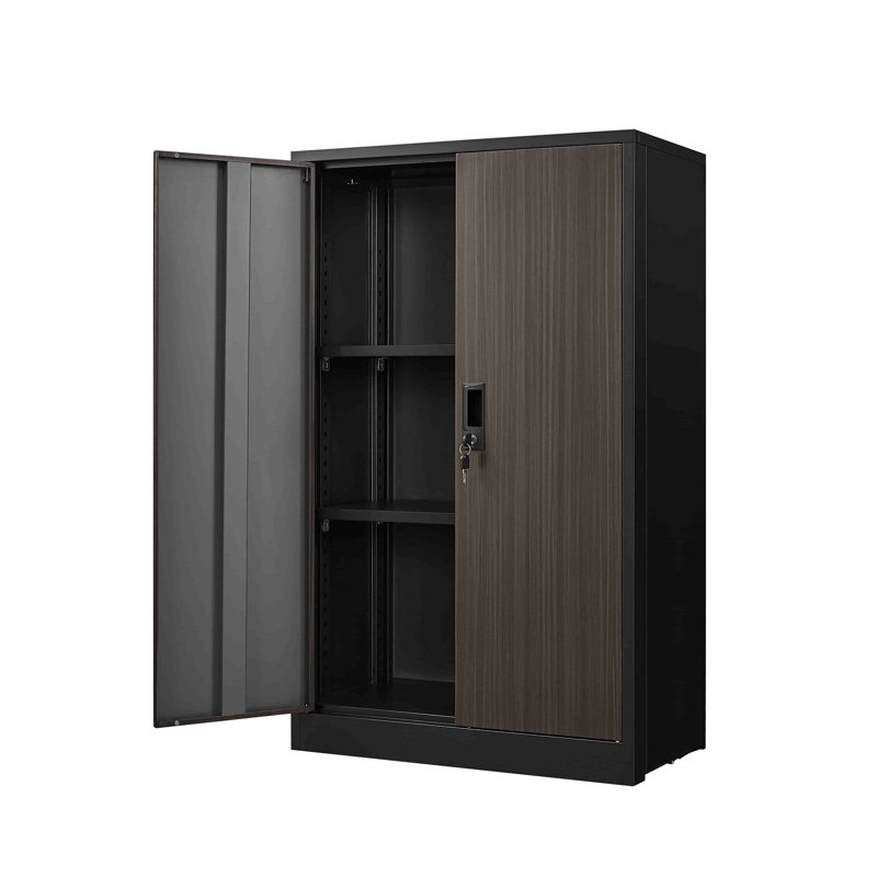 Adjustable Shelf Folding Storage With Locking Doors, Black Steel Cabinet For Home Office, Garage, Solid Tube Shaft Metal Filing Shelf, Black, Easy Assembly, Spring Loaded Door And