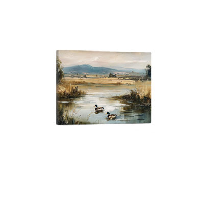 Farmhouse Mallard Duck Pond, Built-In Back Wood Frame Wall Art, 30 X 20