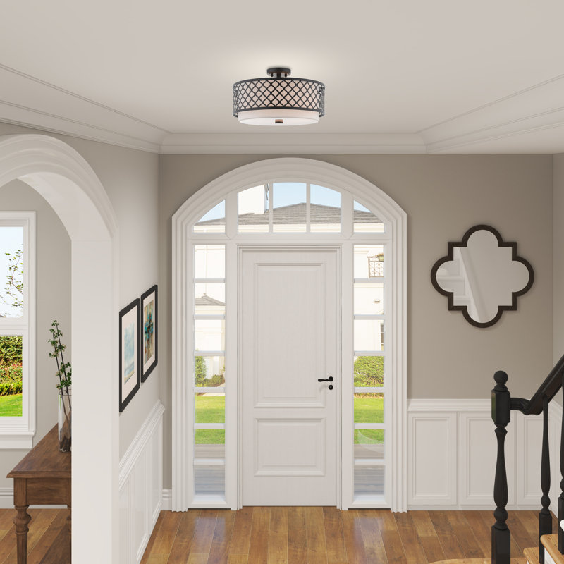 Mance Fabric Semi Flush Mount, 10.75" H x 18.13" W, Bronze