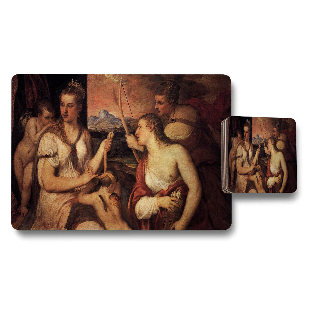 Placemat and Coaster Set Featuring Classical Painting Print