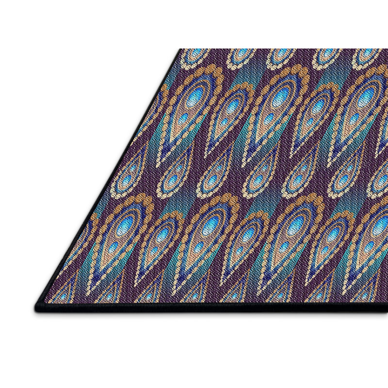 Tapis mauve/bleu à motifs, Rectangle 5 pi x 7 pi