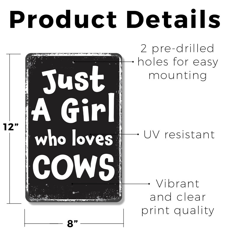 Enseigne en plastique 8 po x 12 po Just A Girl Who Loves Cows (paquet de 2)