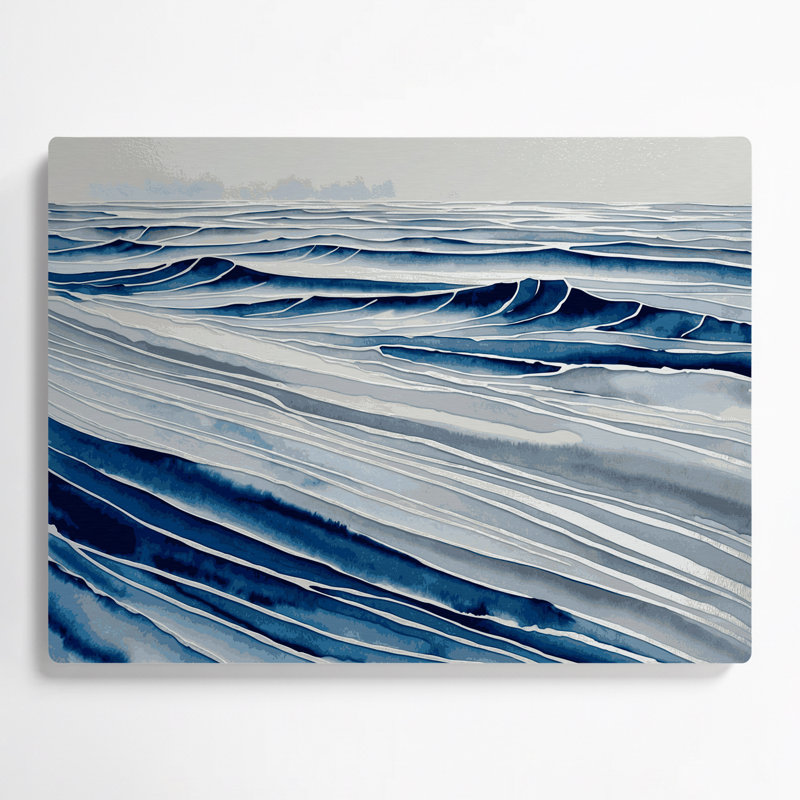 Art mural horizontal gris saphir rayé en métal bleu clair, H 16 po x l 20 po