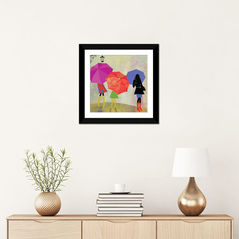 « parasol filles », impression sur toile, H 24 po x l 24 po x P 1 po, Papier d'art encadré noir, Blanc