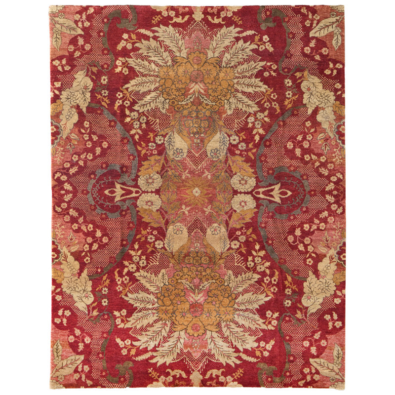 Tapis floral et botanique Vivendi, Rouge, Rectangle 9 pi 6 po x 13 pi 6 po