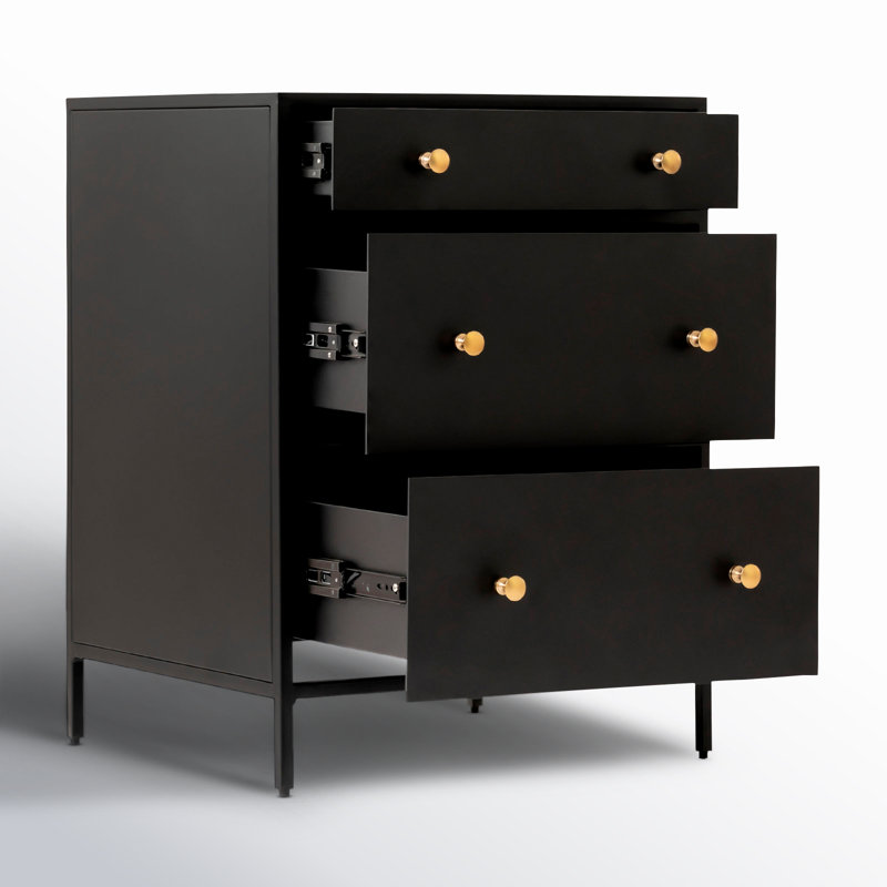 Sabian 3 - Drawer Iron 20" Nightstand, Black