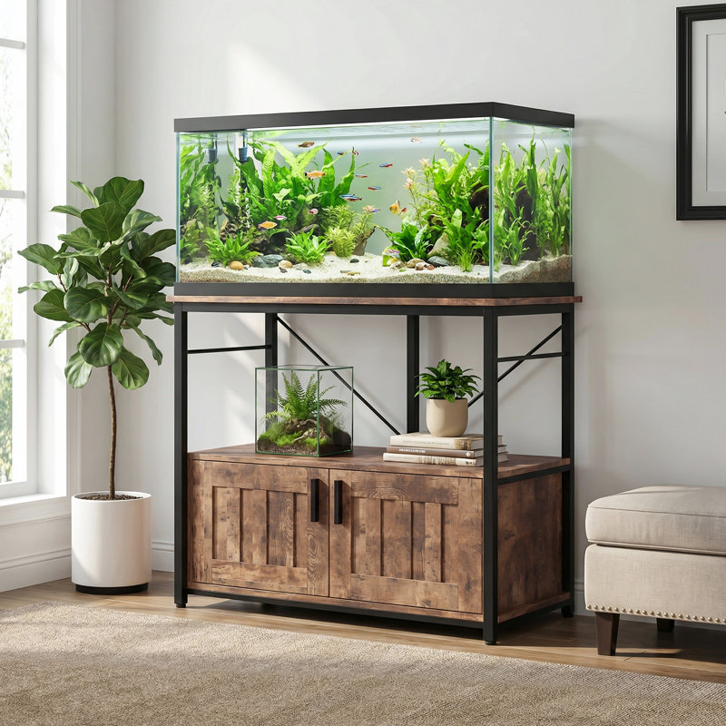 Support d'aquarium 40-50 gallons, support d'aquarium avec armoire de rangement, Brun