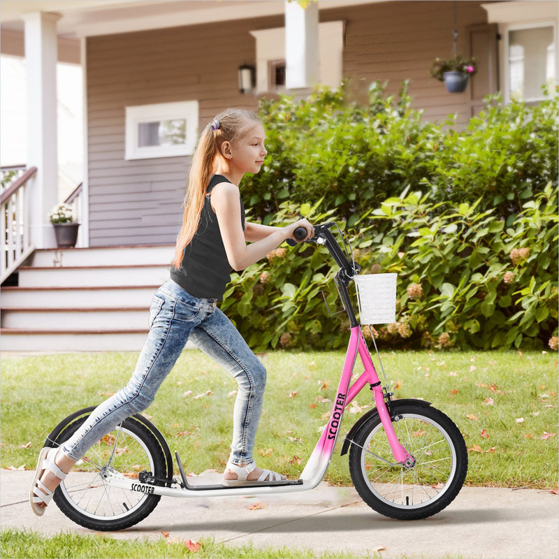 Scooters pour enfants en caoutchouc de 16 pouces avec système de divertissement et panier d'extérieur, structure en métal et métal