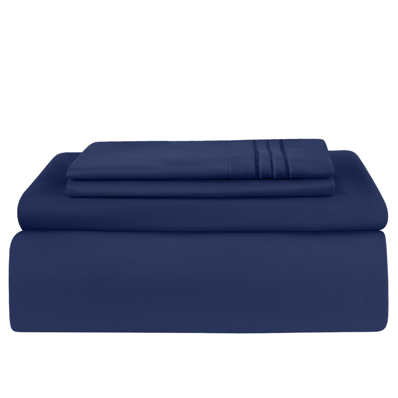 Ensemble de literie en microfibre 1800 Series, Bleu marine, Ensemble de draps pour taille de lit simple TG ave