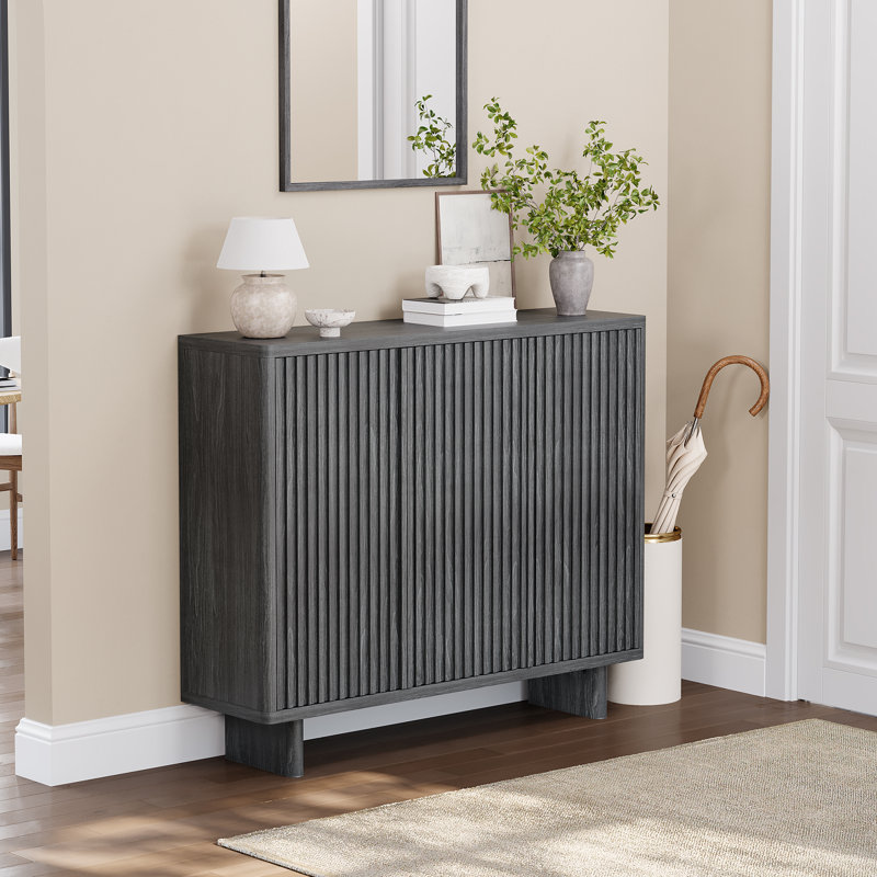 Armoire à chaussures 46 pouces à porte cannelée 46 po, banc de rangement à 5 niveaux avec tablettes réglables, Gris