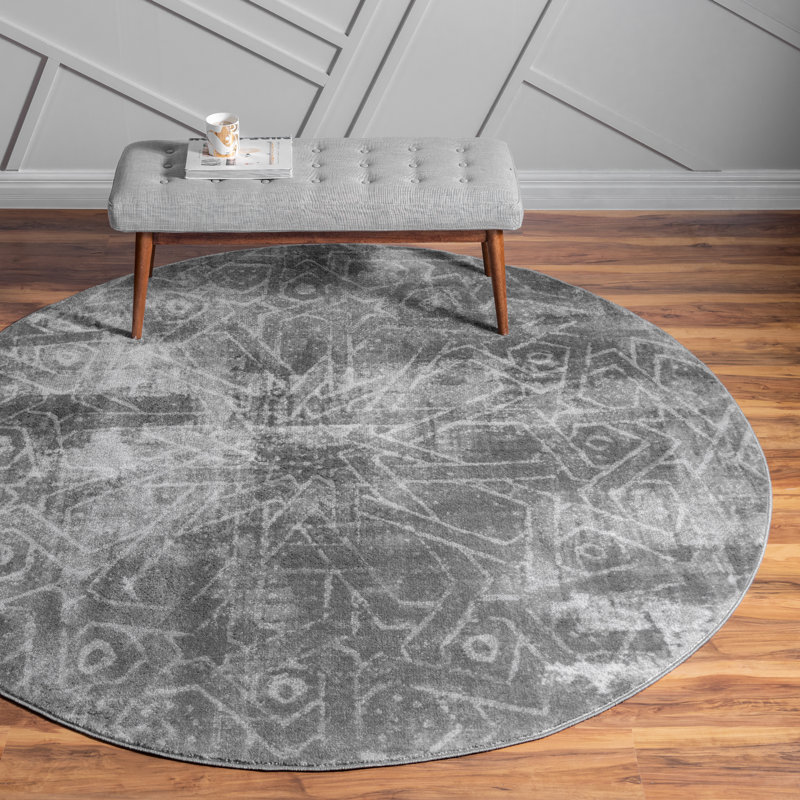 Tapis abstrait gris foncé Brandt, Rond 7 pi 1 po