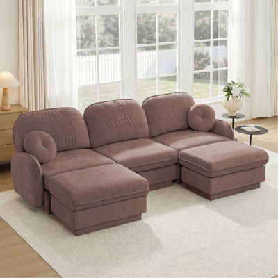 105" Oversize Chenille U-Shaped Sofa,Deep Seat Sofa Couch with Movable Ottoman,Exquisite round pillows and quilted back cushions,Recessed Base Frame Legs,Easy Assembly