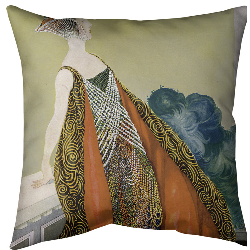 Housse de coussin Art Nouveau, 16 po x 1 po, Jaune et orange, Sergé de coton