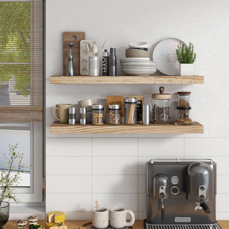 Avnish Solid Wood Floating Shelf, 1.6" H x 36" W x 8.1" D, Burnt Wood