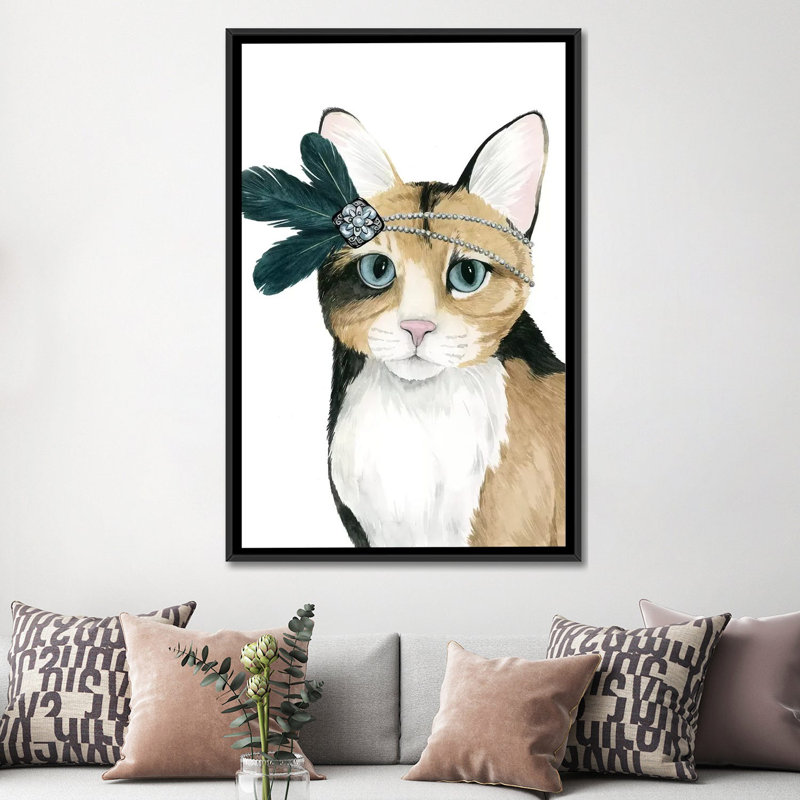 « downton cat ii », impression sur toile, H 26 po x l 18 po x P 1,5 po, Toile avec cadre noir, Pas de tapis