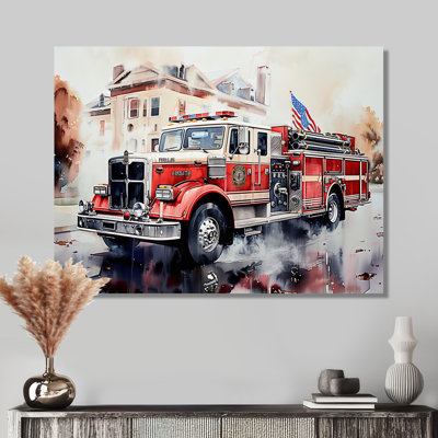 Fire Truck In The Hamptons III - Fireman Wall Art Living Room