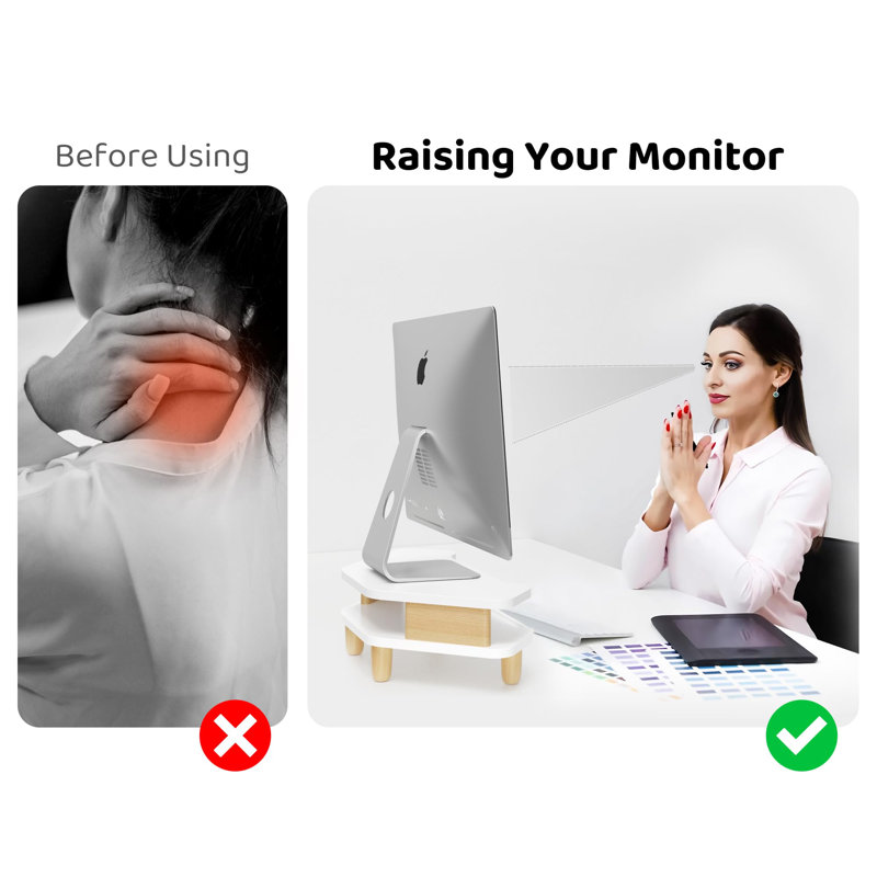 Monitor Stand Riser,2 Tier Corner Wood Monitor Stand Sturdy Computer Stand Multi-Purpose Desktop Storage Stand