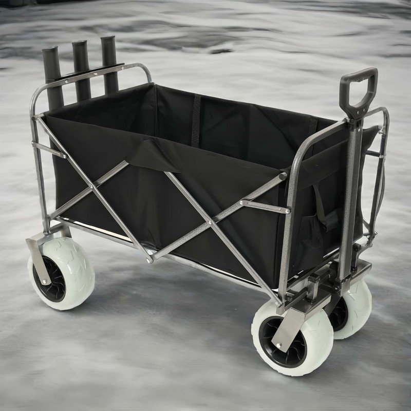 Beach Wagon with Big Wheels for Sand 500lbs capacity - All Terrain Steel Frame Utility Cart with 9" Pneumatic Tires, Collapsible Folding Design ,strap with multiuse bag ,black