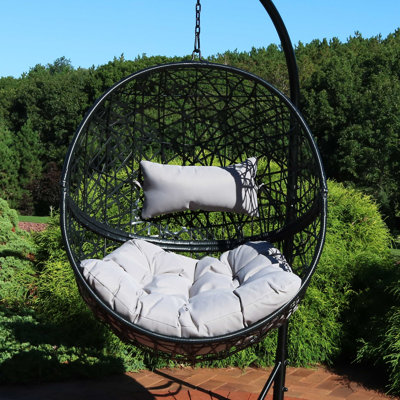 Jackson Resin Wicker Egg Hanging Chair with Cushions - Gray