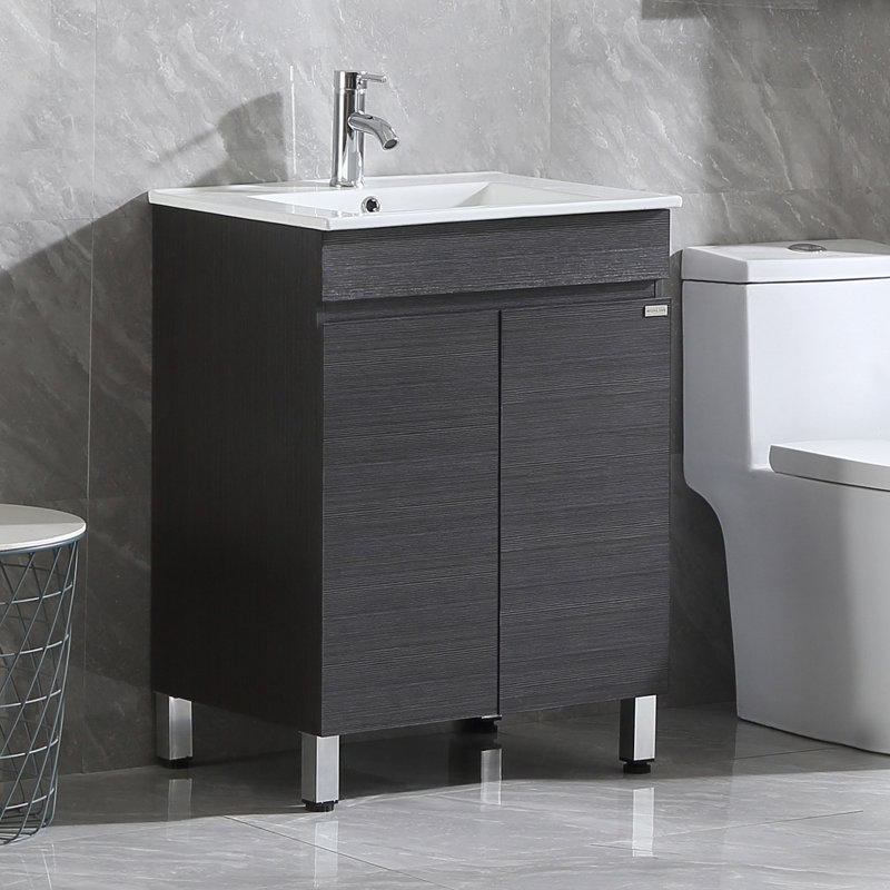 Gasha 24 " W Freestanding Standard Free Standing Single Double Single Vanity Bathroom Vanity With Ceramic Top
