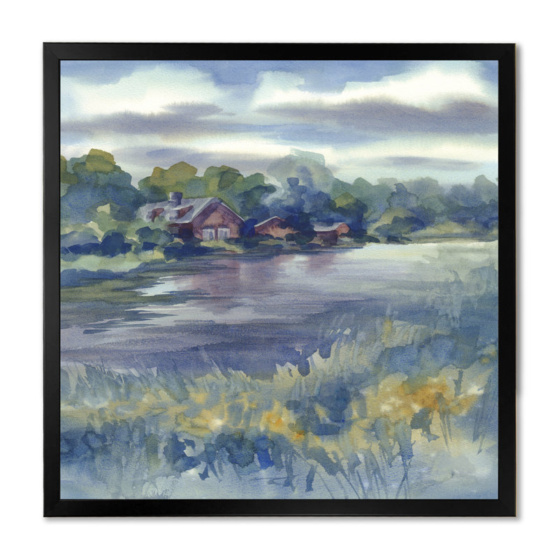 «Autumn Landscape By The River», reproduction d'art sur toile traditionnelle, H 16 po x l 16 po x P 1 po, Cadre photo noir