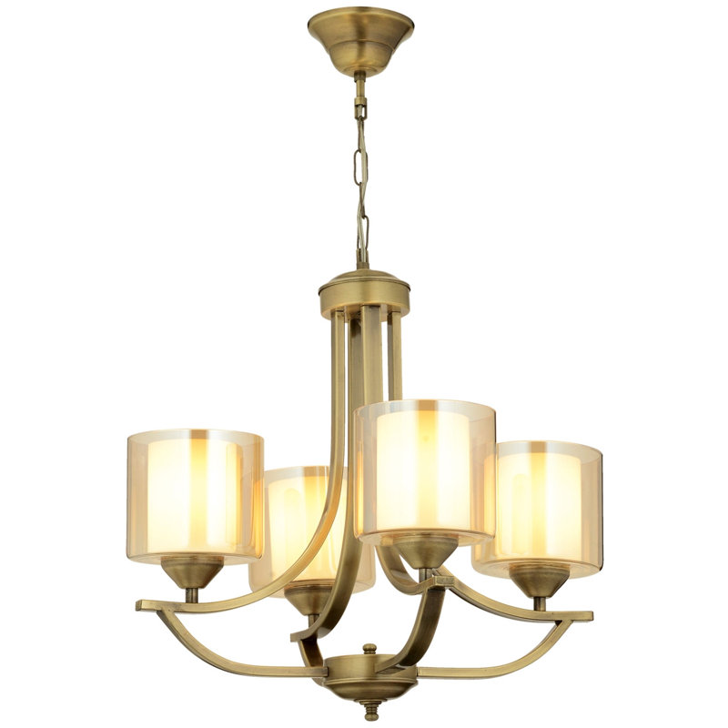 Vintage-Style Chandelier, Metal Body, 32.3 x 21.7 inches | 4 x E27 Socket (Max 40W) | Modern Glam Lighting Fixture with Glass Cap | Perfect for Dining Room & Living Spaces, Elegant & Stylish Design