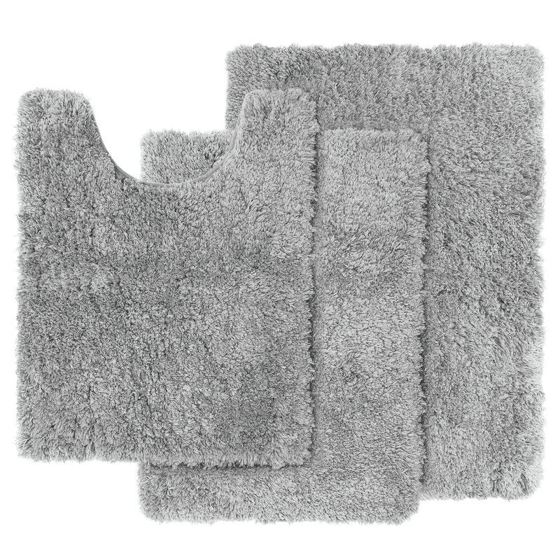 Kriebel Luxury Ultra Soft Bathroom Rugs with Non-Slip Backing (Set of 3), Silver
