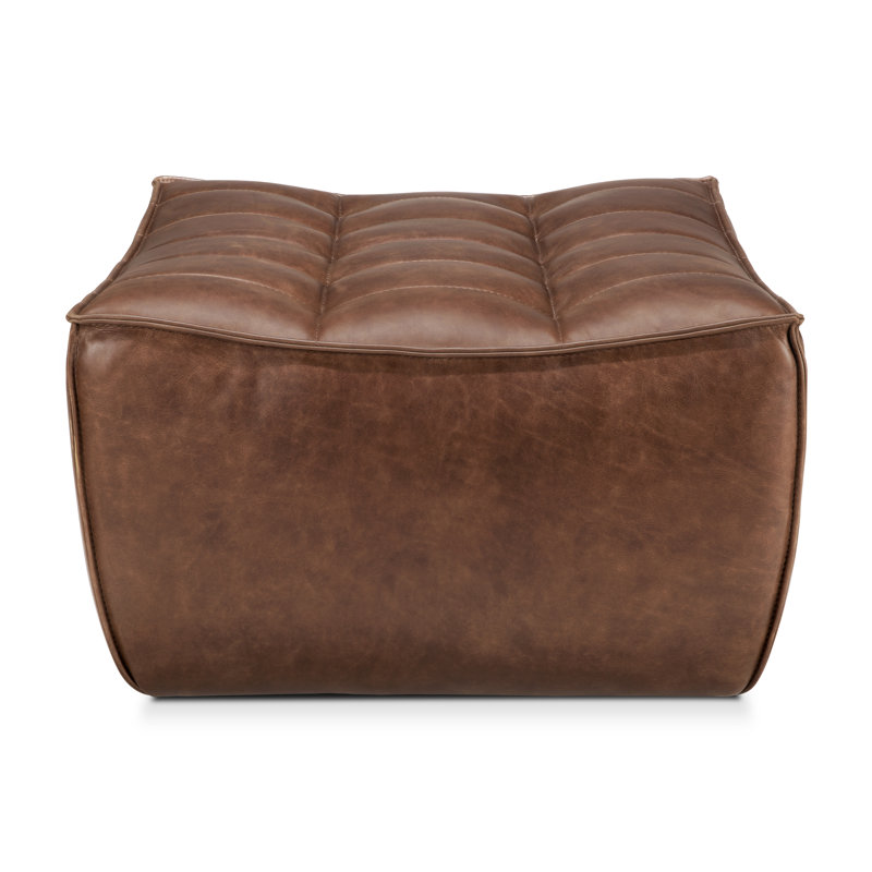 N701 Square Leather Ottoman, Chestnut