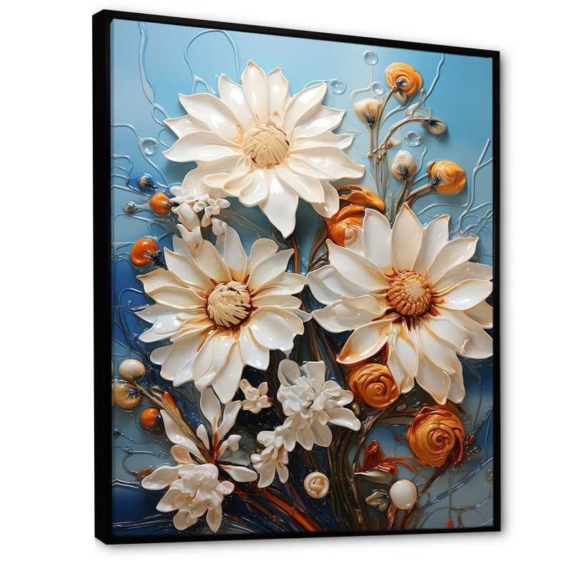 Champ de marguerites blanches et orange - impression, H 44 po x l 34 po x P 1,5 po, Cadre flottant noir