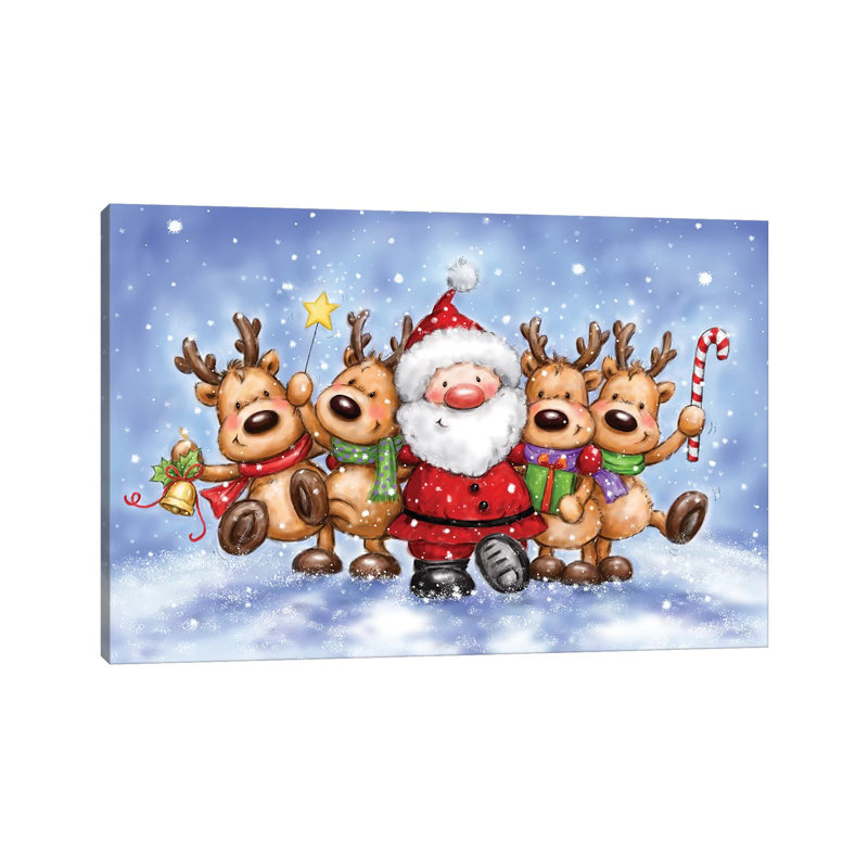 Santa With Reindeers by MAKIKO - Wrapped Canvas Print, 66.04 cm H x 45.72 cm W x 1.91 cm D