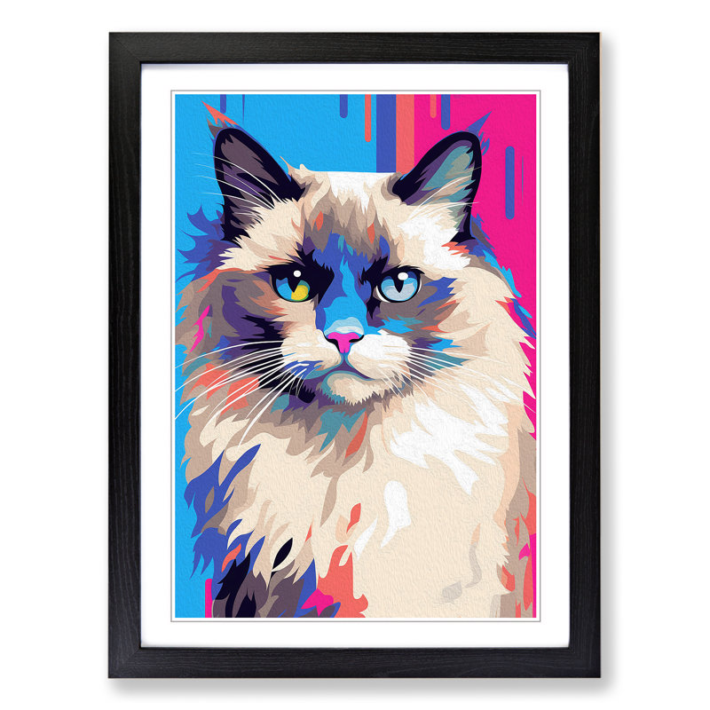 XYZ-FRM-V1223-5383 Ragdoll Cat Pop - Single Picture Frame Print on Wood, Black, 46cm H x 34cm W x 2cm D