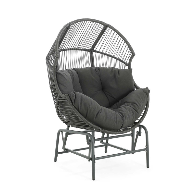 Fauteuil oscillant d'extérieur en osier Palos, Coussin gris foncé / structure gris foncé
