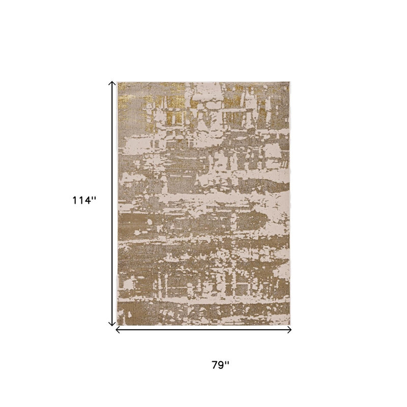 Tapis abstrait taupe et doré 7 pi x 10 pi ivoire