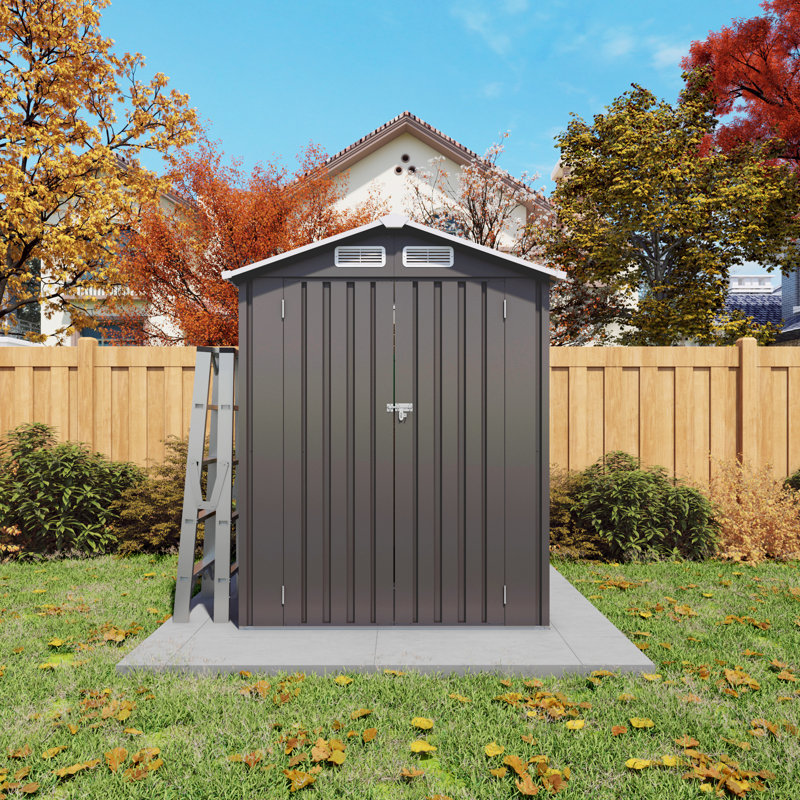 Gray 5x3 Ft Metal Outdoor Tool Shed With Waterproof Roof And Lockable Door, Good For Storing Sundries In Backyard Patio, Thoughtful Design Storage Gray, Peaked Roof, Secure, Suitable Multi - Scenario