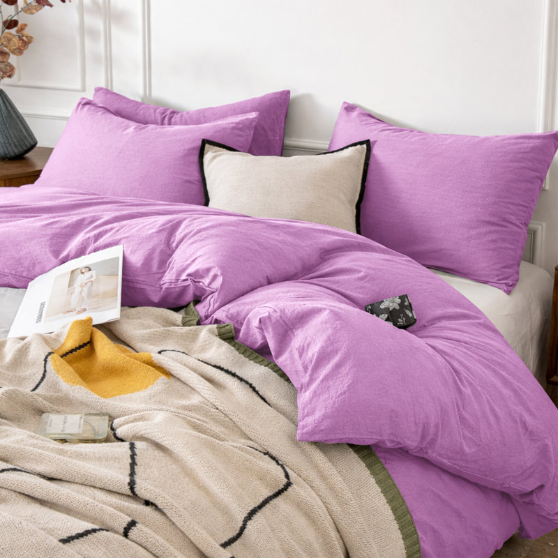 3-Piece Dyed Duvet Cover Set With Pillowcases, Double Duvet Cover + 2 Standard Pillowcases, Purple
