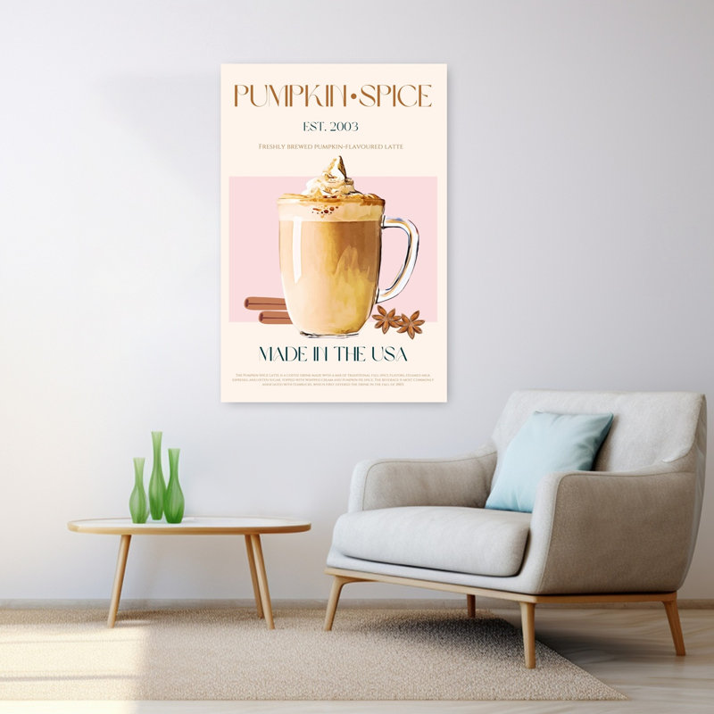 Art mural rétro citrouille épice latte, 48" H x 32" W