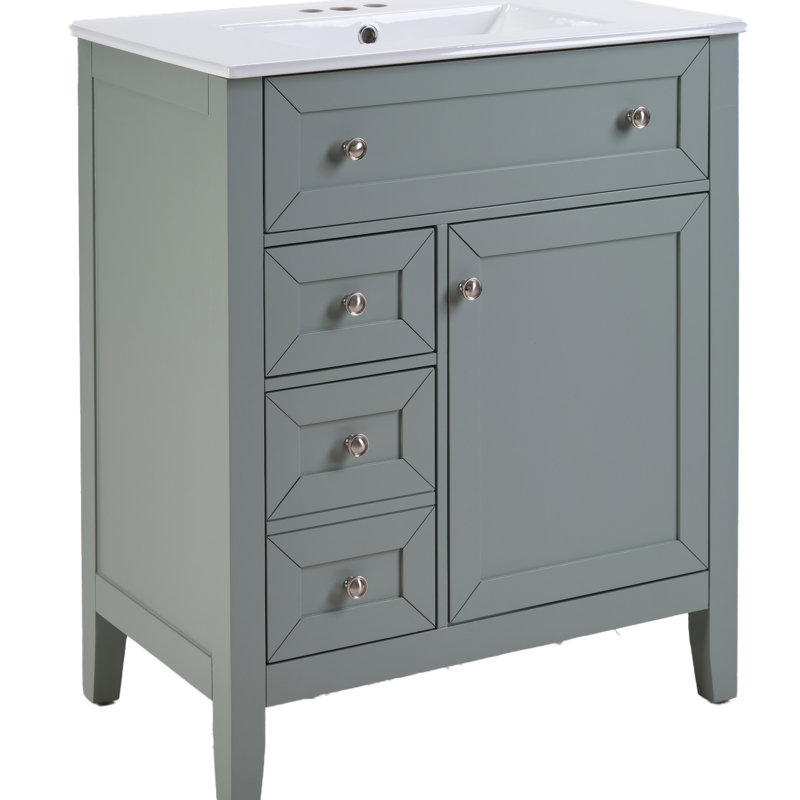 Grey Solid Wood Bathroom Vanity With Ceramic Undermount Sink, Flip Bin, Adjustable Shelf, -, Smooth Operation For Storage Drawer, 70Kg Load, Quiet Operation, Easy Setup