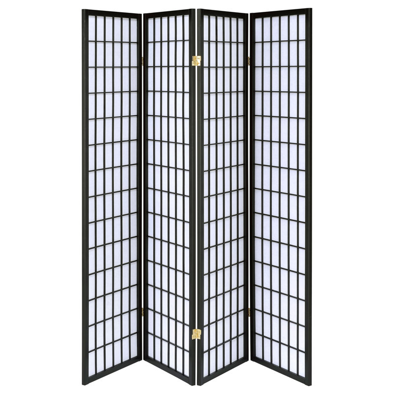 Sartre Black 4-Panel Room Divider Folding Shoji Screen