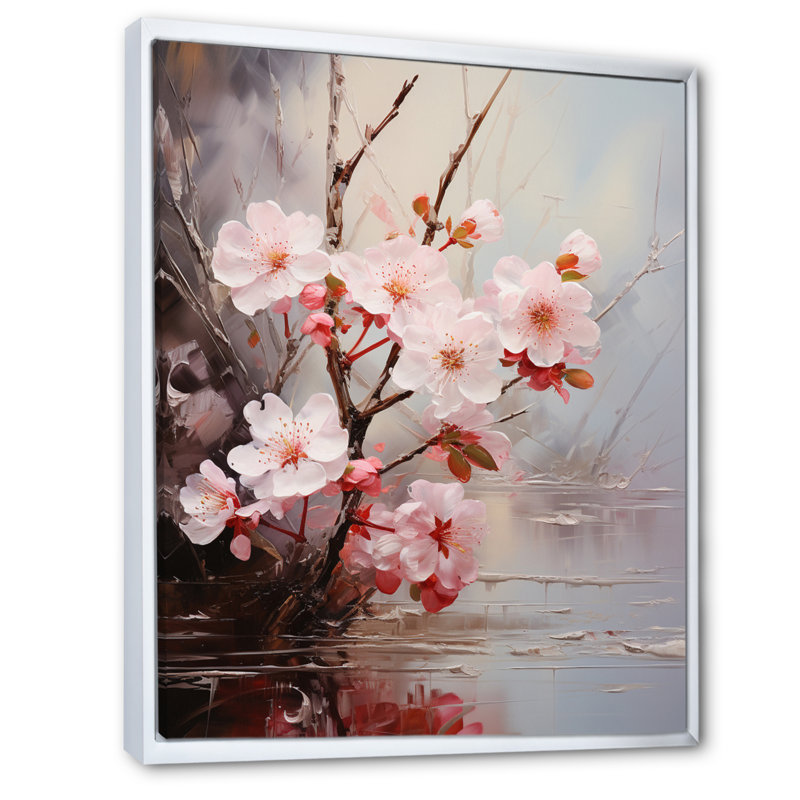 Clen, impression romantique de cerisier rose I - impression, Cadre flottant blanc, H 44 po x l 34 po x P 1,5 po