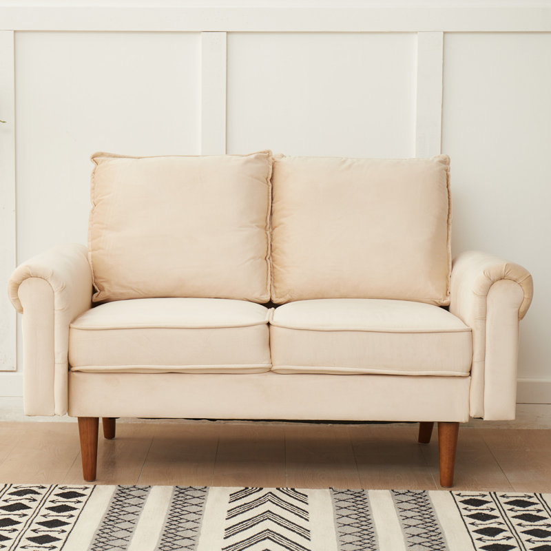 Causeuse à accoudoirs roulés 56 po, Velours beige