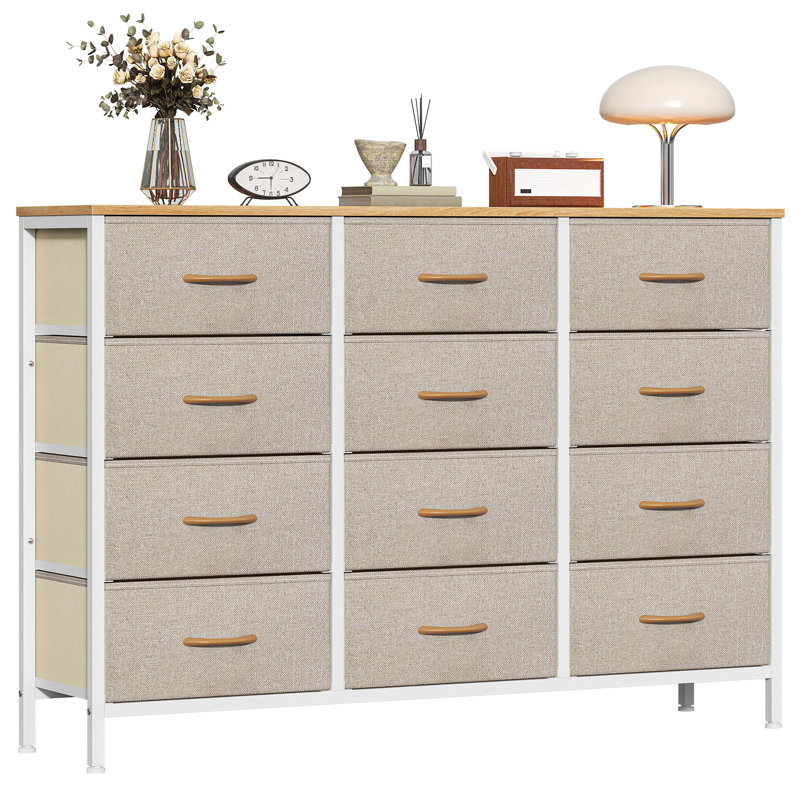 Metal 30cm W 12 - Drawer Chest of Drawers, Beige