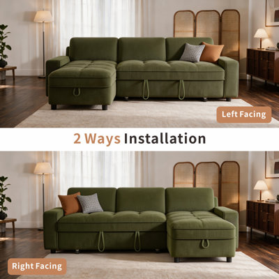 Oppelo 80" L-Shaped Sectional Sleeper Sofa Bed – Convertible Pull Out Couch with Storage Chaise & USB Charging